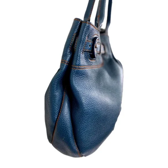 Tod’s Blue Pebbled Leather Belted Shoulder Bag EUC - Picture 9 of 16